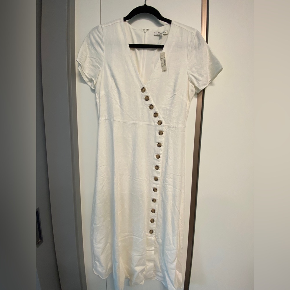 NWT Madewell Linen Button Wrap midi dress
